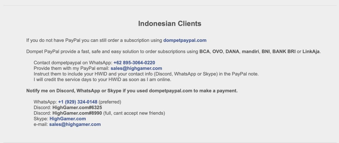 Jasa Pembayaran HighGamer untuk Client Indonesia