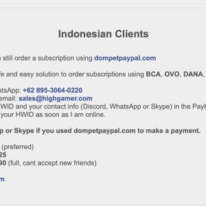 Jasa Pembayaran HighGamer untuk Client Indonesia Jasa Pembayaran HighGamer untuk Client Indonesia